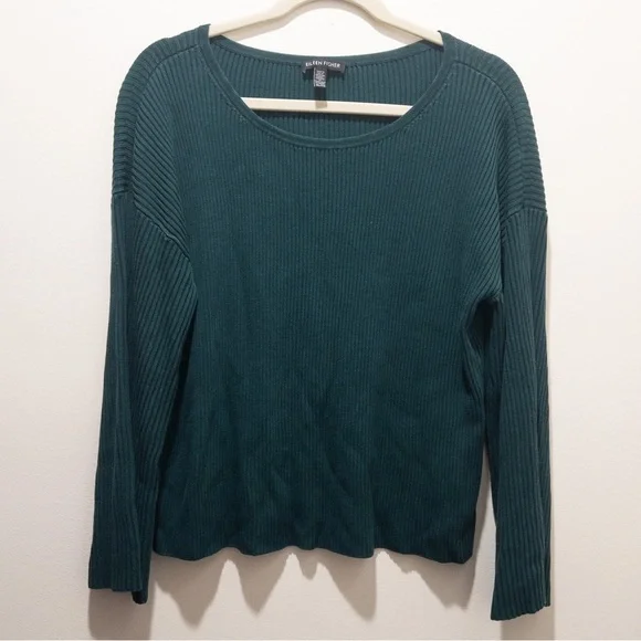 Eileen Fisher Ribbed Long Bell Sleeve Knit Top - Picture 1 of 4